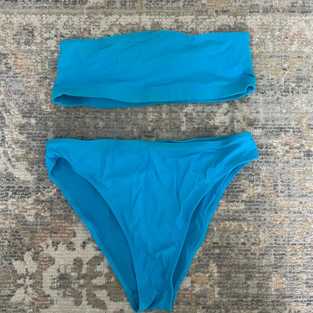 Good American Bright Turquoise Bandeau Bikini Set